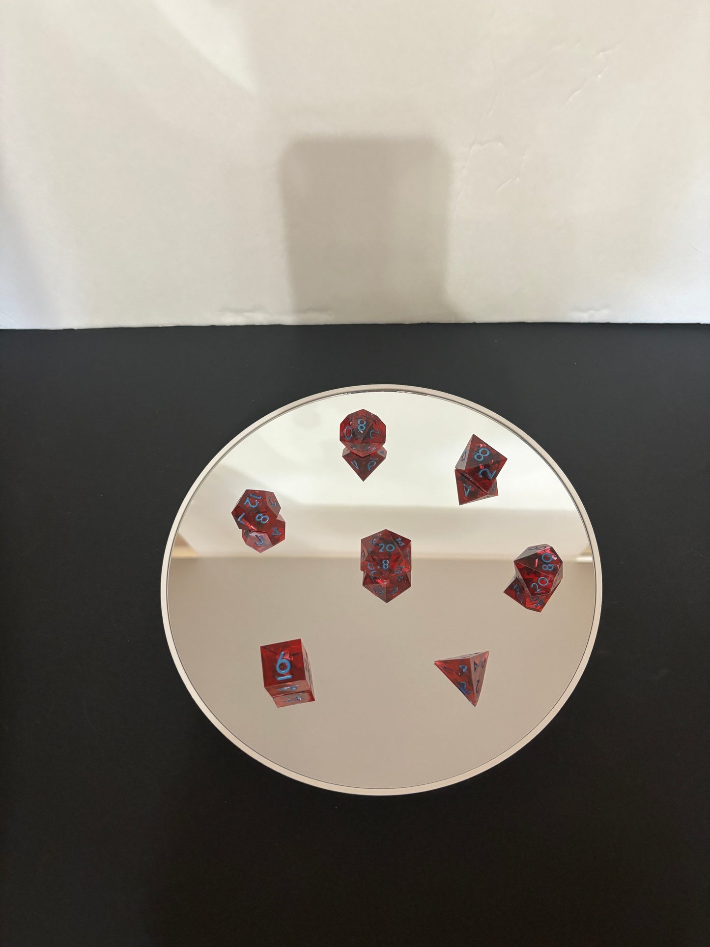 Red-Blue Set of Seven (7) Sharp-Edged Resin Dice